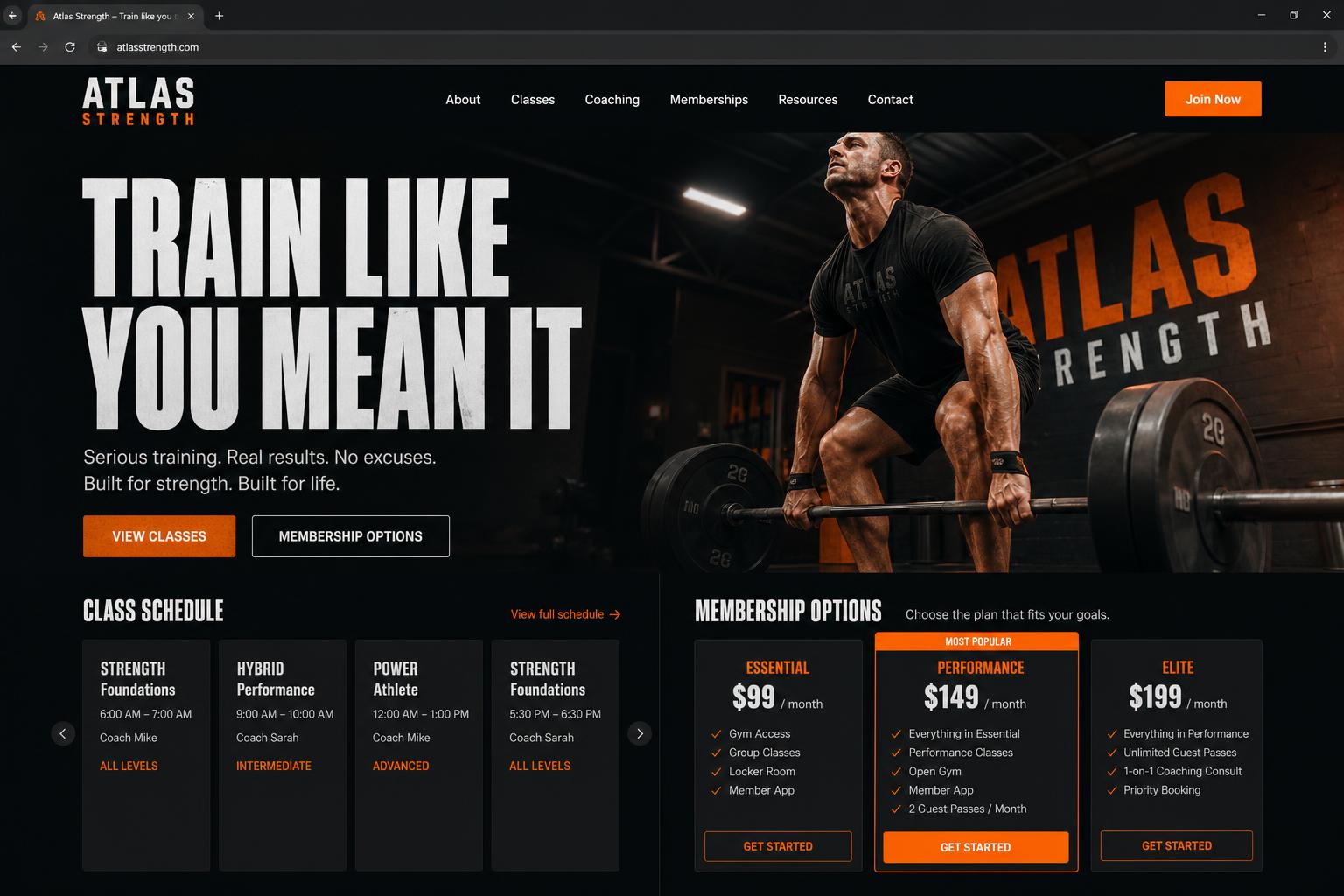 Atlas Strength website design sample