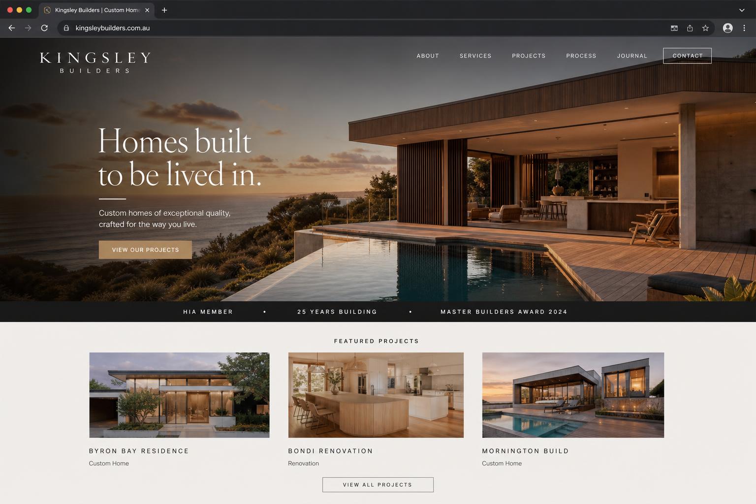 Kingsley Builders website design sample